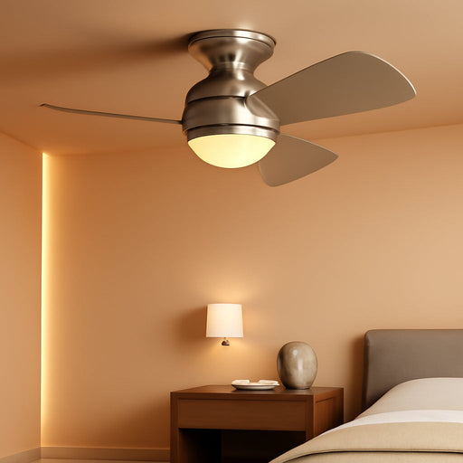 Sola 34" LED Indoor Outdoor Ceiling Fan in Brushed Nickel, 3-Blade, 3000K, (34" W X 11" H), 330150NI
