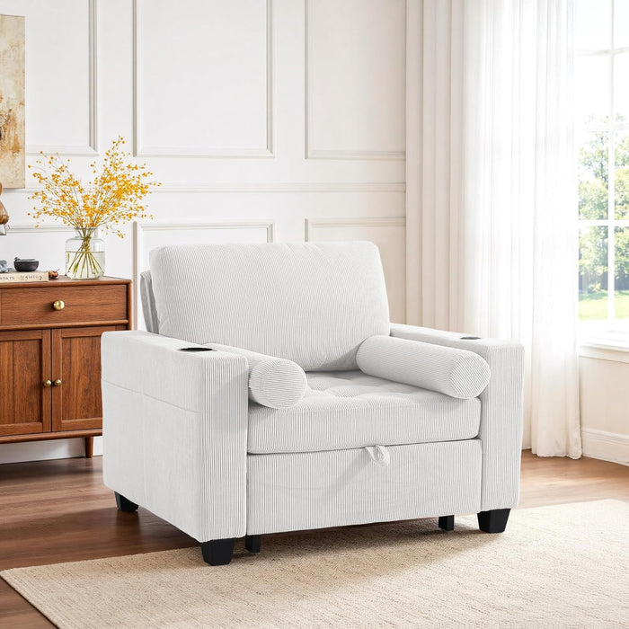 Beige Adjustable Sleeper Chair Sofa Bed Upholstered