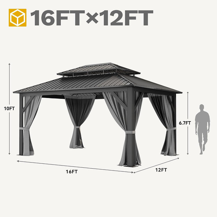Hardtop Gazebo 16x12 Gray Durable Nettings Shelters