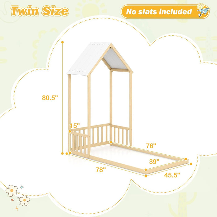 Twin Size Montessori Floor Bed Natural SolidWoodFrame
