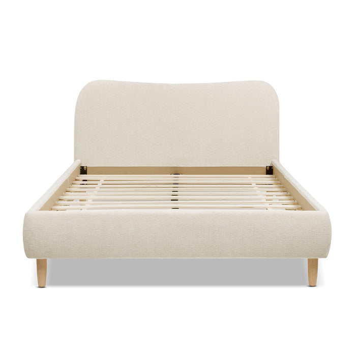 Jennifer Taylor Home Roman Curved Headboard Upholstered Platform Bed, Queen, Oatmeal Light Beige Chenille