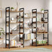 Bookshelf 4 Tiers with 4 Hooks, Triple Bookcase with Open Display Shelves, Industrial Wide Bookshelf with Metal Frame for Living Room, Office, Rustic Brown
