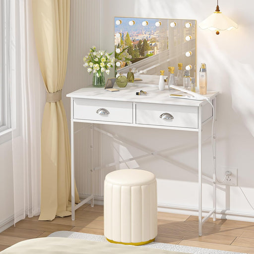 Small Vanity Desk No Mirror for Kids Bedroom, 31.5 Inch Vanity Table with Drawers, Makeup Vanity Desk for Narrow Spaces, White Dreessing Table(No Mirror)