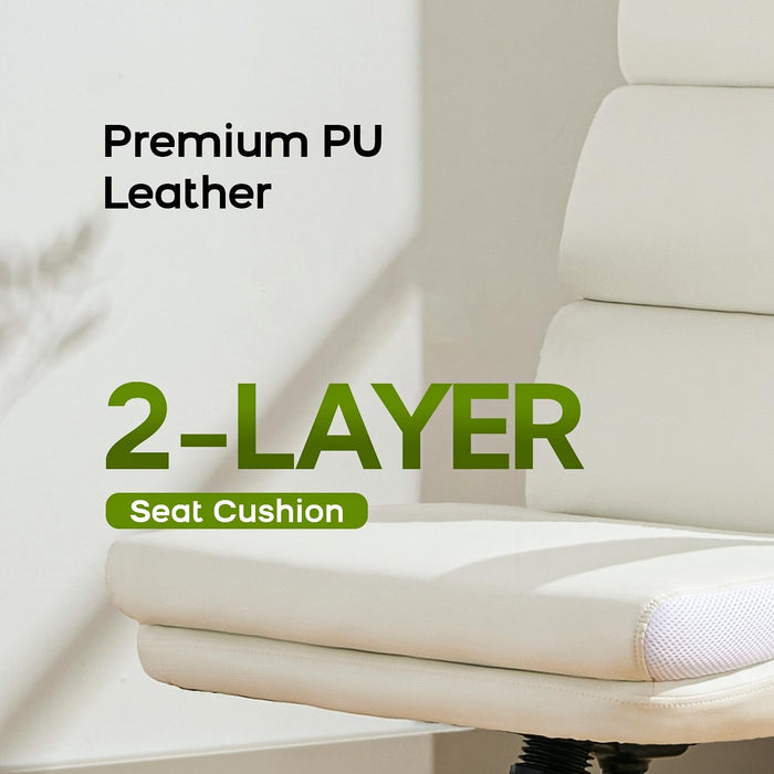 Office Chair Adjustable Desk Chair Mid Back Executive Comfortable Bonded Leather Ergonomic Back Support Home Computer Chair with Padded Flip-Up Armrest Swivel Wheels (White)