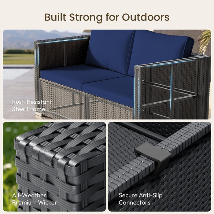 Patio Furniture Set - All-Weather -5 Piece Outdoor Patio Conversation Couch Sets, Modular Wicker Rattan Sectional Sofa for Garden, Patio, Poolside, Backyard, Balcony, Porch,Navy Blue