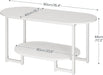 Coffee Table for Living Room, Oval Small Coffee Table with 2-Tier Open Storage Shelf, Industrial Cocktail Tea Table, Wooden Desktop Center Table, Farmhouse, Home Office, White WW09KF01