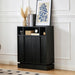 Wooden Sideboard Buffet Cabinet with Open Storage & Adjustable Shelves,Farmhouse Narrow Entryway Cabinet with Socket Hole & Anti‑Tip Kit,Slim Accent Cabinet for Small Spaces (Black 31.7")