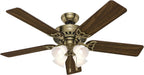 Fan Company, 53063, Studio Series 52 Inch Ceiling Fan with Lights, 4 Covered Energy Efficient LED Lights, Pull Chain, Antique Brass