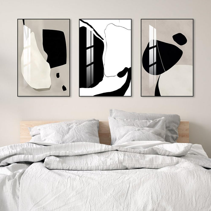 Abstract Wall Art Prints, Framed Wall Art for Living Room, Bedroom, Dining Room, Nursery, Office, Kitchen, Bathroom (White, 16"X 24" X 3 Panel)