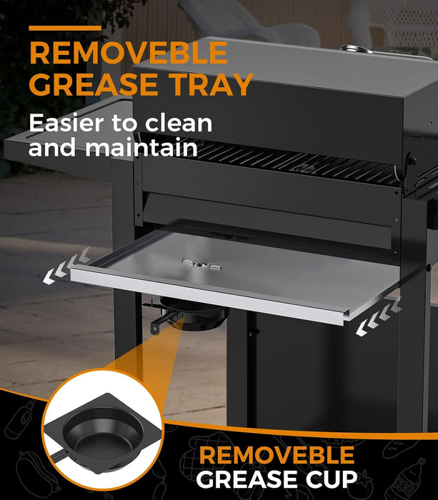 2-Burner Propane Gas BBQ Grill, 20,000 BTU Stainless Steel Grill with Side Shelves and Wheels, Portable Outdoor Grill for Patio, Backyard, Garden, or Camping Cooking