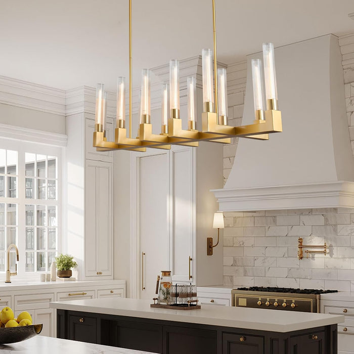 Glass Tube Chandelier Gold Rectangular Dining Pendant