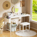 White Vanity Table with Lighted Mirror - 47“ White Vanity Desk with Mirror and Lights & Chair, Makeup Vanitys Set with Power Outlet, Dressing Table Vanities for Girls Bedroom