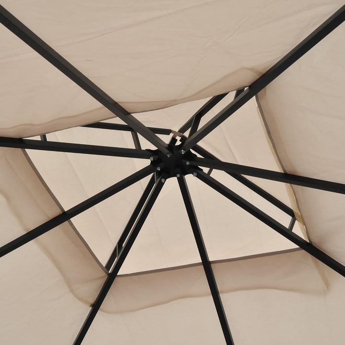 10' X 10' Outdoor Patio Gazebo Canopy Tent with Mesh Sidewalls, 2-Tier Canopy for Backyard, Beige