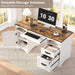 55'' Farmhouse Executive Desk with Drawers & Charging Station, White
