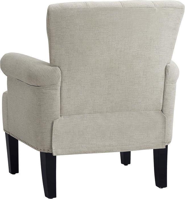 Modern Accent Living Room Chairs, Comfy Polyester Upholstered Club Chair with Rivet Tufted Scroll Arm, Tufted Arm Chair for Living Room, Reading Room, Bedroom,Cream+Polyester