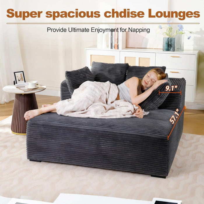57Inch Luxuriously Plush Corduroy Chaise Lounge Grey