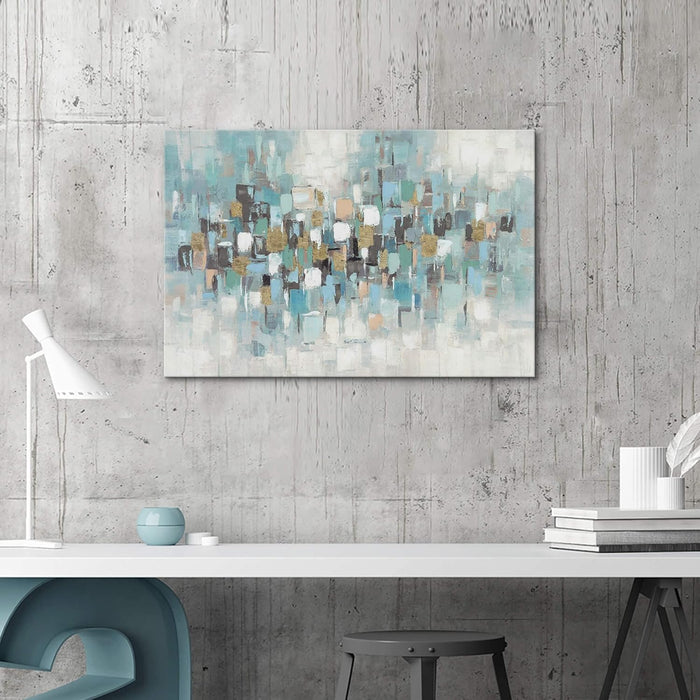 Abstract Teal Canvas Art Painting: Contemporary Hand Painted Artwork Picture Modern Bedroom Living Room Wall Decoration Home Office Decor 24"X16"