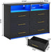 Black Six Drawer Dresser With LEDIlluminationTechnology