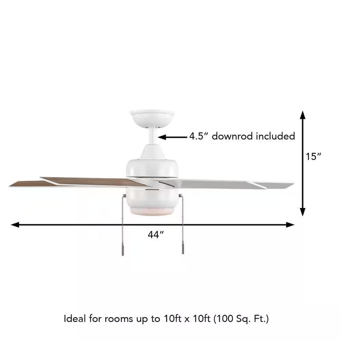 Mena 44 In. LED Indoor/Outdoor Matte White Ceiling Fan with Light Kit and Reversible Blades Included