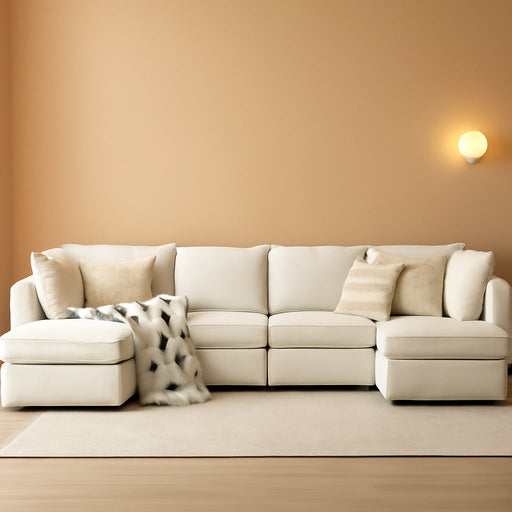 127'' Modular Sectional Sofa, Oversized U Shaped Couch with Storage Ottoman, Extra Deep Seat, Modern Comfy Chenille Sofa with Chaise, 6 Seat Convertible Couches for Living Room, Beige