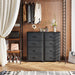 Dresser for Bedroom with 4 Storage Drawers, Small Dresser Chest of Fabric Drawers with Sturdy Steel Frame, Wood Top, Black