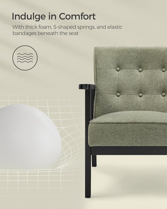 Accent Leisure Chair, Mid-Century Modern Arm Chair with Solid Wood Armrests and Legs, 1-Seat Cushioned Sofa for Living Room Bedroom Balcony Studio, Olive Green ULAC001C01