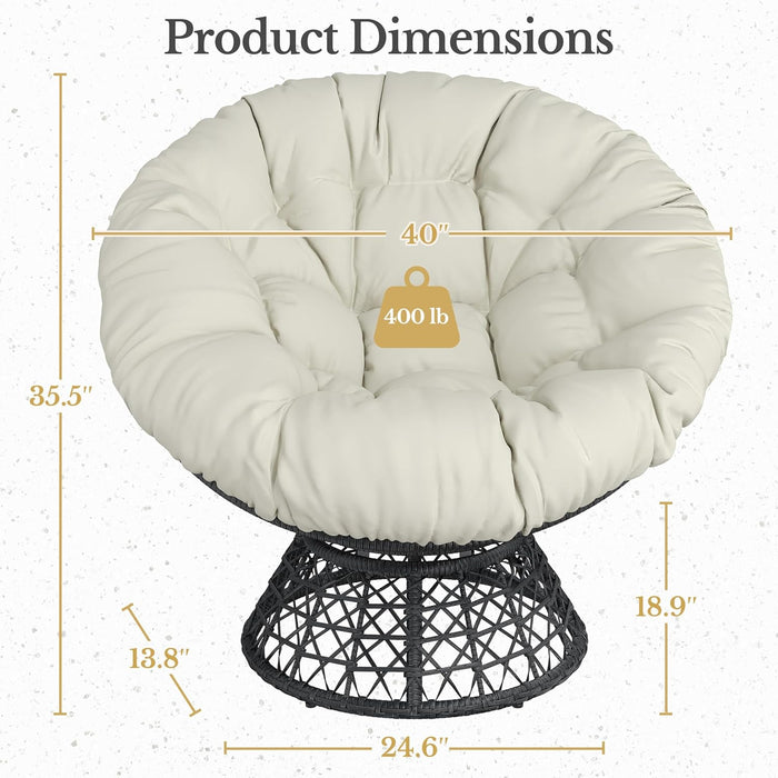 Indoor Papasan Chairs with Thick Tufted Cushions and Frame, Swivel Wicker Ergonomic Lounge Reading Chairs for Living Room/Bedroom, Beige