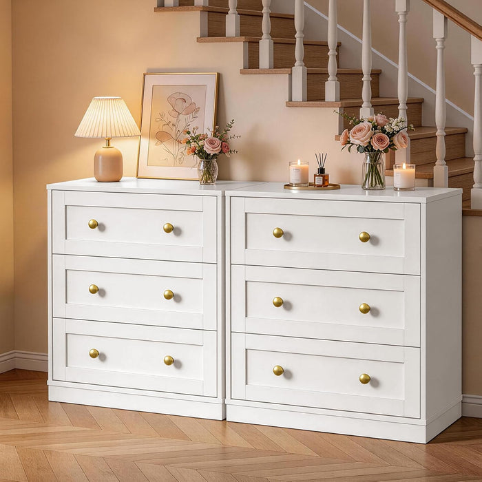White 3 Drawer Dresser, Small Dresser for Bedroom, Wood Nightstand with Drawers, Modern Chest of Drawers for Closet, Living Room, Entryway