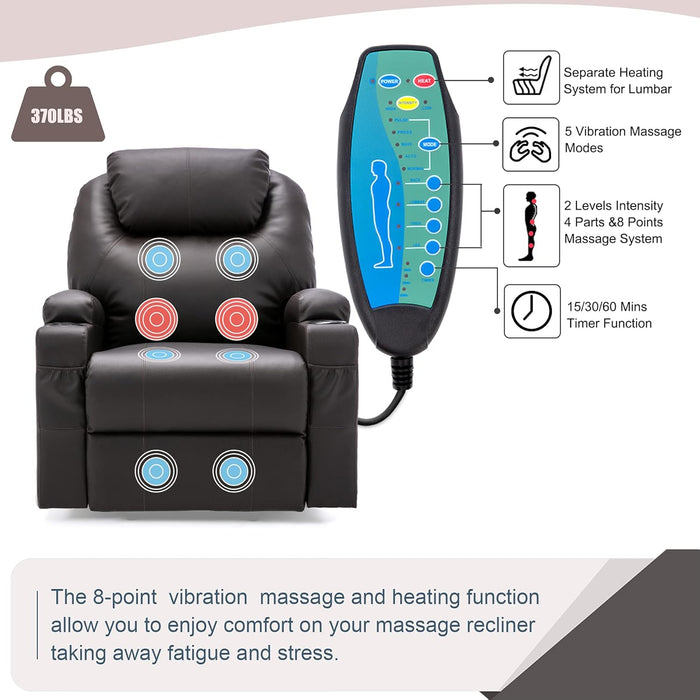 Brown Power Recliner with Massage & Heat