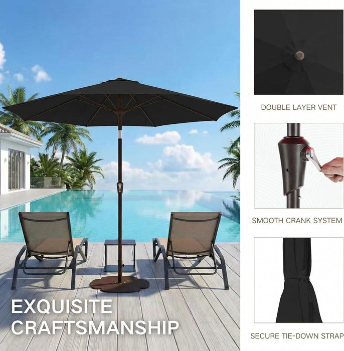 10FT Outdoor Patio Umbrella, round Market Table Umbrella with Push‑Button Tilt and Crank Lift, 8 Sturdy Metal Ribs, UV50+ Protection Canopy for Backyard, Lawn, Deck, Poolside, Garden (Black)