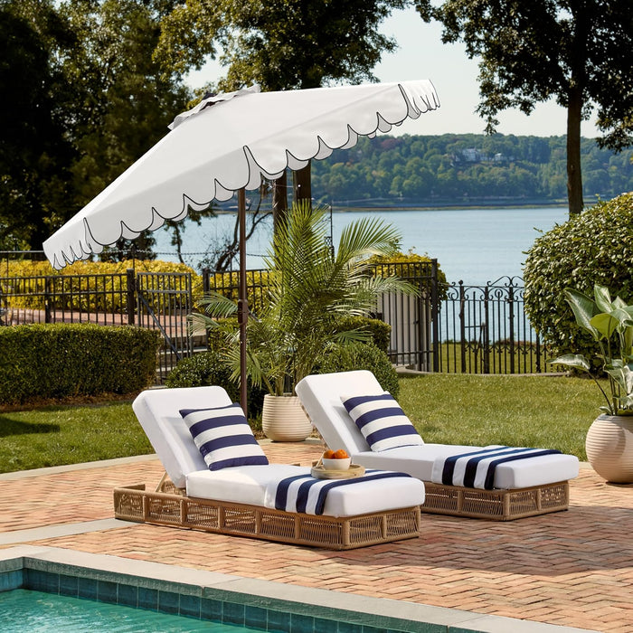 PAT8010A Collection Venice Navy and White Single Scallop 9Ft Crank Outdoor Push Button Tilt Umbrella