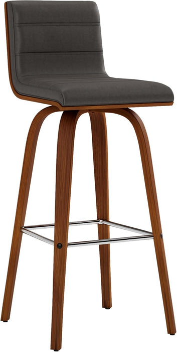 Vienna Mid-Century Modern 30" Bar Height Barstool Faux Leather Wood Finish, Grey/Walnut