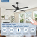 52 Inch 5 Blade Ceiling Fans without Light Remote Control, Quiet Reversible DC Motor, 5 Black Blades, 6-Speed, Industrial Ceiling Fan for Home Kitchen (Black)