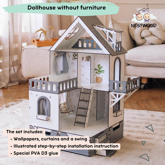 Wooden Mini Cottage Dollhouse - Childrens Playhouse