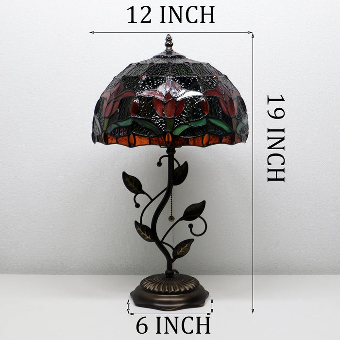 Tiffany Style Red Tulip Stained Glass Table Lamp 19 Inch