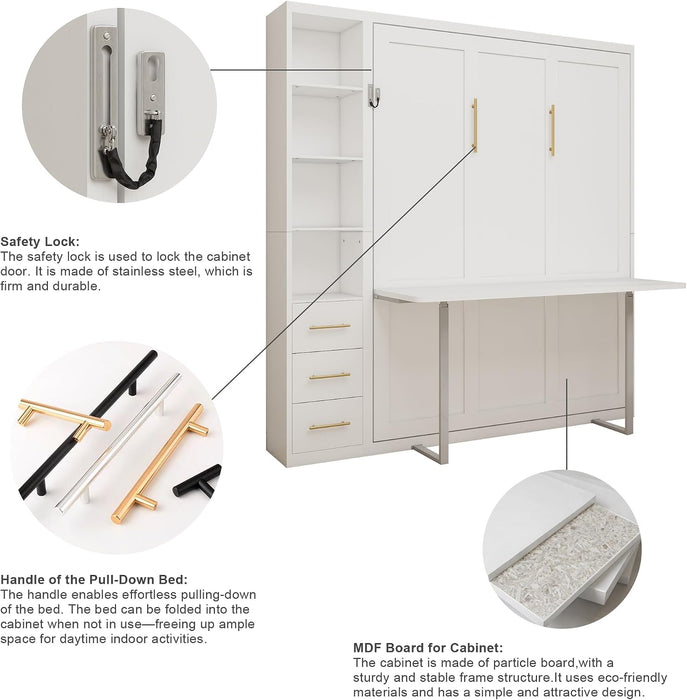 White Queen Murphy Cabinet Bed With DeskStorageSolutions