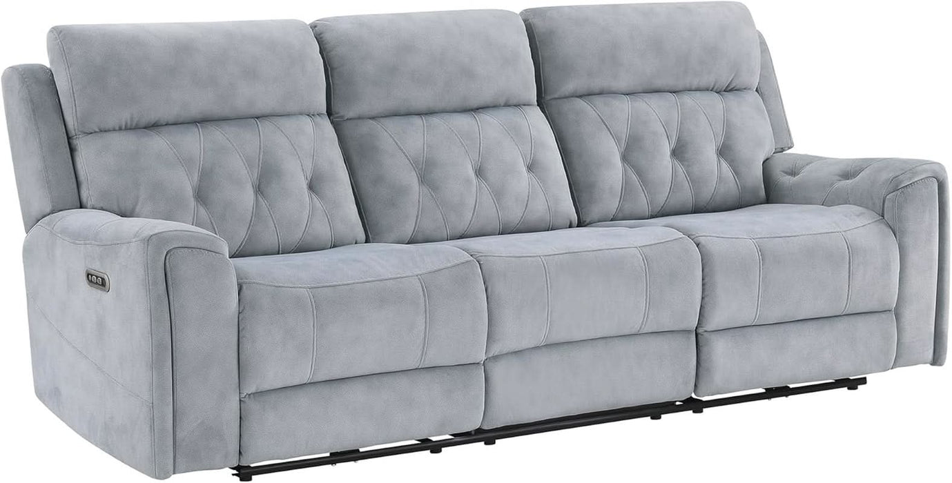 Wll Hugger Power Double Reclining Sof, Microfiber Home Theter Seting, Chrging Ports/Hidden Cup Holders/djustble Hedrest/Dimond Tufting, Power Recliner Couch for Living Room, Gry