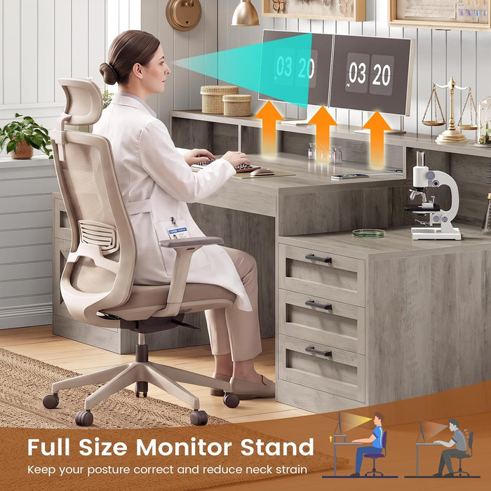 63" Executive Office Desk with 5 Drawers, Grey