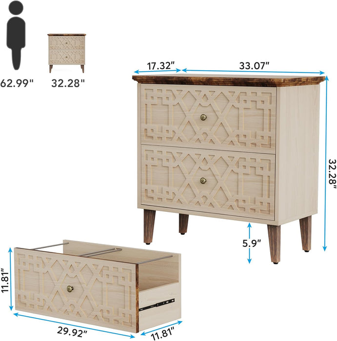 Beige Lateral File Cabinet, 2 Drawers