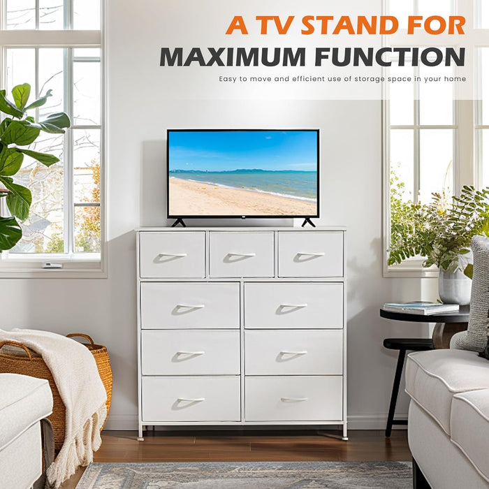 Nine Drawer Fabric Dresser With SteelFrame WalnutFinish