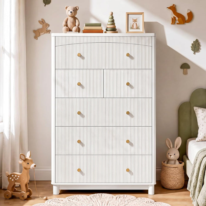 Fluted Dresser for Bedroom, Kids Dresser Cabinet with 6 Drawers
