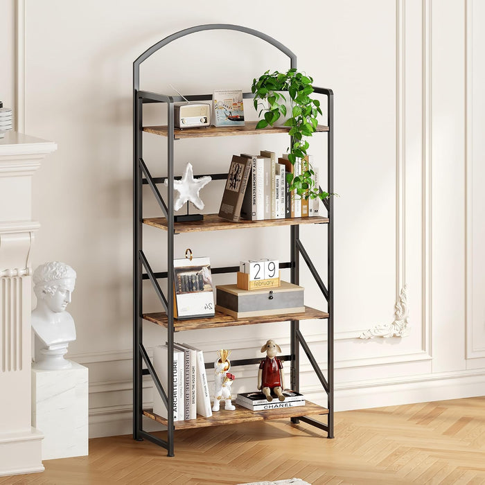 Arched Bookshelf 4 Tier Shelf Storage Organizer Bookcase,No Assembly Folding Book Shelf for Living Room,Bedroom Home Office Rack Bookhelves