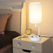 Table Lamp with 3 USB Charging Ports, Modern Desk Lamp with AC Outlet and Phone Stands, Perfect Bedside Lamp for Bedroom, Living Room, Office (Pack of 2), White