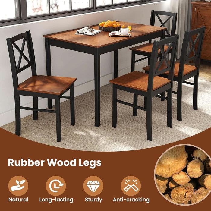 5-Piece Mid-Century Modern Dining Table Set for 4, Wooden Kitchen Table and Chairs, Compact Rubber Wood Dining Room Set for Small Spaces, Kitchen & Living Room