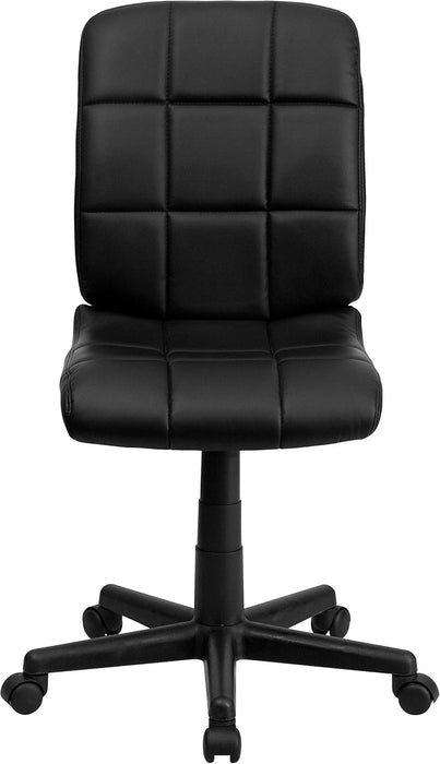 Clayton Mid-Back Tufted Vinyl Upholstered Swivel Desk Chair with Padded Seat, Modern Adjustable Height Padded Office Chair, Black