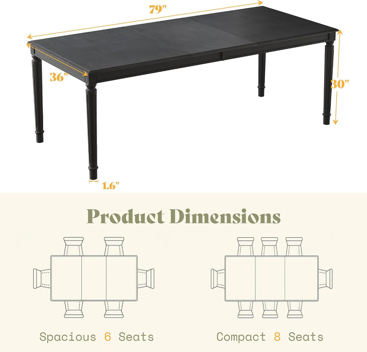 79" Farmhouse Solid Wood Dining Table with Roman Legs, Grey | Large Rectangular Tabletop, Roman Conical Legs, Solid Wood Construction, Seating for 6 to 8