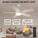 Ceiling Fans with Lights and Remote, 46 Inch Modern Ceiling Fan with Light, White Ceiling Fans for Bedroom Living Room Indoor/Outdoor, Reversible Quiet Motor, Dimmable LED Light, White