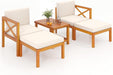 5 Pieces Patio Lounge Chair Set W/Ottomans, Acacia Wood Patio Conversation Set W/Cushions, Coffee Table, Modular Outdoor Lounge Sofa Set for Lawn, Backyard, Poolside