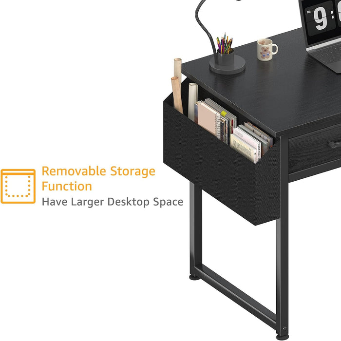 32 Inch Small Desk with Drawers, Black