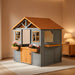 Wooden Kids Playhouse With Brown Weatherproof Kitchen